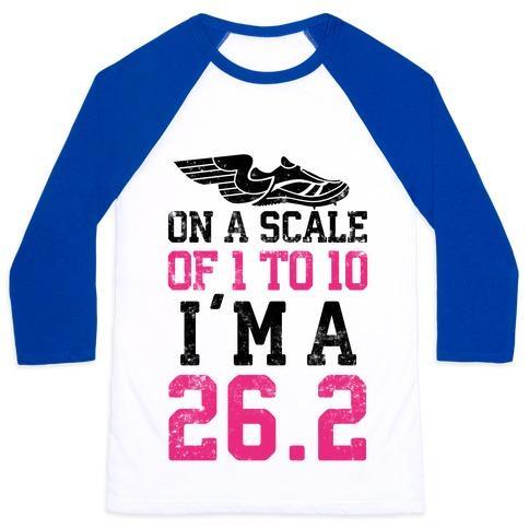 Virgin Teez  Baseball Tee Unisex Classic Baseball Tee / x-small / White/Blue ON A SCALE OF 1 TO 10 I'M A 26.2 UNISEX CLASSIC BASEBALL TEE