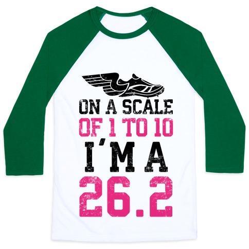 Virgin Teez  Baseball Tee Unisex Classic Baseball Tee / x-small / White/Dark Green ON A SCALE OF 1 TO 10 I'M A 26.2 UNISEX CLASSIC BASEBALL TEE