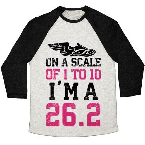 Virgin Teez  Baseball Tee Unisex Tri-Blend Baseball Tee / small / Oatmeal / Black ON A SCALE OF 1 TO 10 I'M A 26.2 UNISEX TRI-BLEND BASEBALL TEE