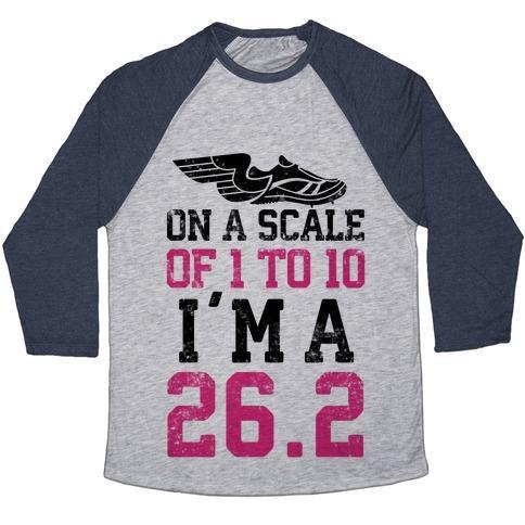 Virgin Teez  Baseball Tee Unisex Tri-Blend Baseball Tee / small / Athletic Gray / Navy ON A SCALE OF 1 TO 10 I'M A 26.2 UNISEX TRI-BLEND BASEBALL TEE
