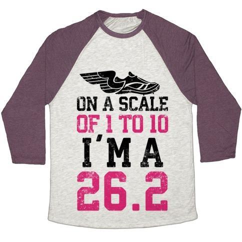 Virgin Teez  Baseball Tee Unisex Tri-Blend Baseball Tee / small / Oatmeal / Maroon ON A SCALE OF 1 TO 10 I'M A 26.2 UNISEX TRI-BLEND BASEBALL TEE