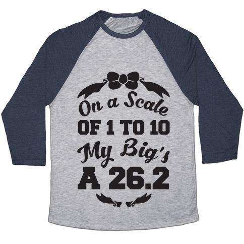 Virgin Teez  Baseball Tee Unisex Tri-Blend Baseball Tee / small / Athletic Gray / Navy ON A SCALE OF 1 TO 10 MY BIG'S A 26.2 UNISEX TRI-BLEND BASEBALL TEE
