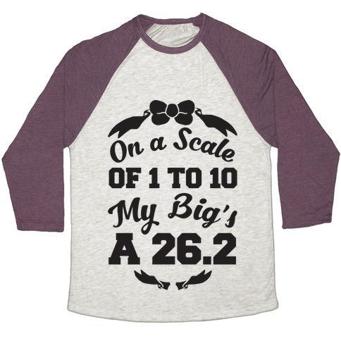 Virgin Teez  Baseball Tee Unisex Tri-Blend Baseball Tee / small / Oatmeal / Maroon ON A SCALE OF 1 TO 10 MY BIG'S A 26.2 UNISEX TRI-BLEND BASEBALL TEE