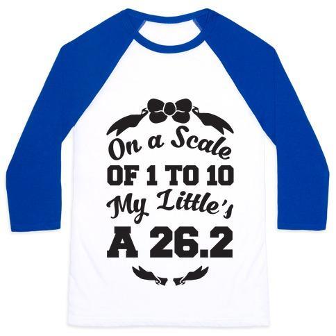 Virgin Teez  Baseball Tee Unisex Classic Baseball Tee / x-small / White/Blue ON A SCALE OF 1 TO 10 MY LITTLE'S A 26.2 UNISEX CLASSIC BASEBALL TEE