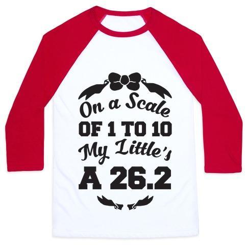 Virgin Teez  Baseball Tee Unisex Classic Baseball Tee / x-small / White/Red ON A SCALE OF 1 TO 10 MY LITTLE'S A 26.2 UNISEX CLASSIC BASEBALL TEE