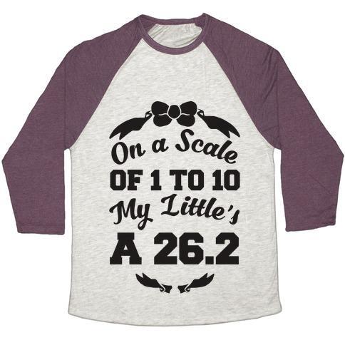 Virgin Teez  Baseball Tee Unisex Tri-Blend Baseball Tee / small / Oatmeal / Maroon ON A SCALE OF 1 TO 10 MY LITTLE'S A 26.2 UNISEX TRI-BLEND BASEBALL TEE
