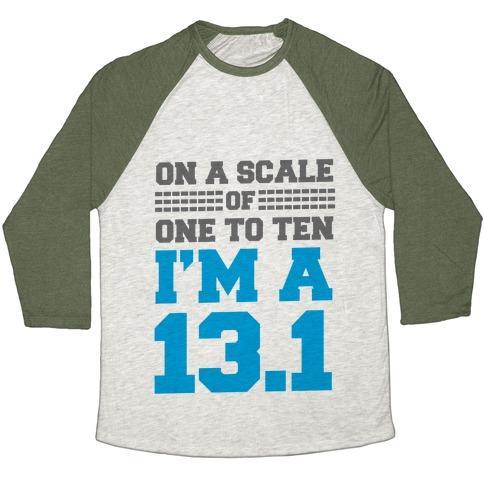 Virgin Teez  Baseball Tee Unisex Tri-Blend Baseball Tee / small / Oatmeal / Moss ON A SCALE OF ONE TO TEN I'M A 13.1 (BLUE) UNISEX TRI-BLEND BASEBALL TEE