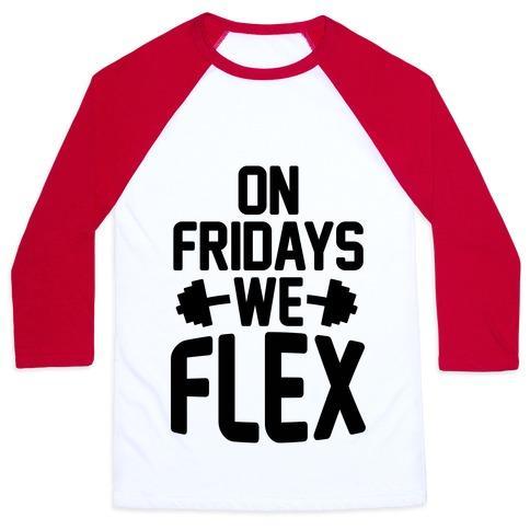 Virgin Teez  Baseball Tee Unisex Classic Baseball Tee / x-small / White/Red ON FRIDAYS WE FLEX UNISEX CLASSIC BASEBALL TEE