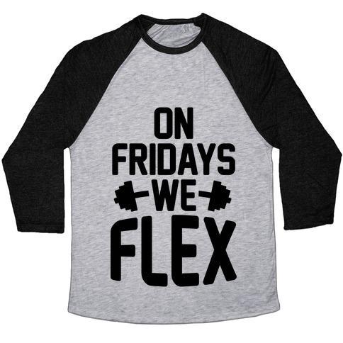 Virgin Teez  Baseball Tee Unisex Tri-Blend Baseball Tee / small / Athletic Gray / Black ON FRIDAYS WE FLEX UNISEX TRI-BLEND BASEBALL TEE