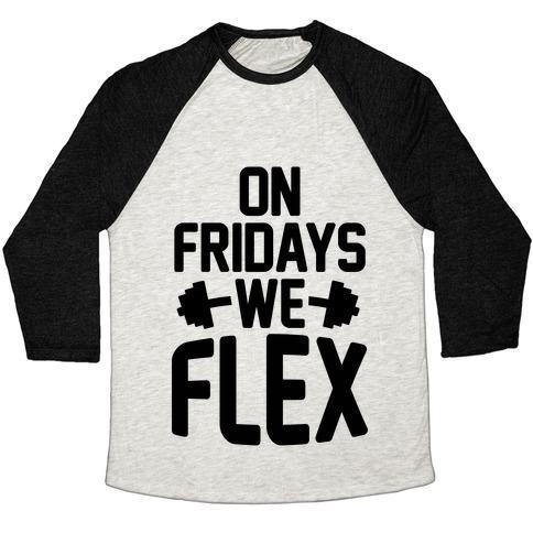 Virgin Teez  Baseball Tee Unisex Tri-Blend Baseball Tee / small / Oatmeal / Black ON FRIDAYS WE FLEX UNISEX TRI-BLEND BASEBALL TEE