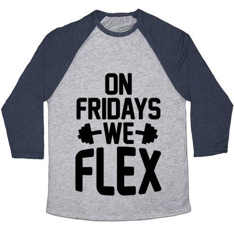 Virgin Teez  Baseball Tee Unisex Tri-Blend Baseball Tee / small / Athletic Gray / Navy ON FRIDAYS WE FLEX UNISEX TRI-BLEND BASEBALL TEE