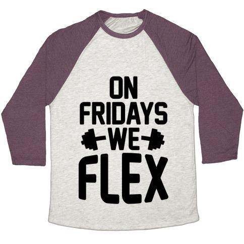 Virgin Teez  Baseball Tee Unisex Tri-Blend Baseball Tee / small / Oatmeal / Maroon ON FRIDAYS WE FLEX UNISEX TRI-BLEND BASEBALL TEE