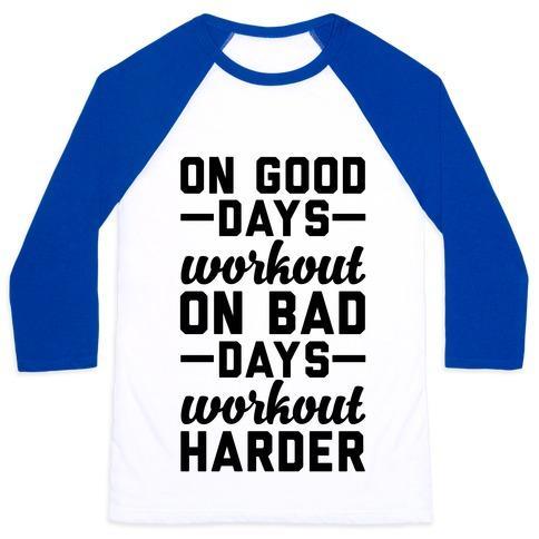 Virgin Teez  Baseball Tee Unisex Classic Baseball Tee / x-small / White/Blue ON GOOD DAYS WORKOUT UNISEX CLASSIC BASEBALL TEE