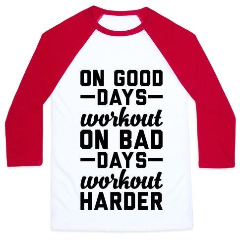 Virgin Teez  Baseball Tee Unisex Classic Baseball Tee / x-small / White/Red ON GOOD DAYS WORKOUT UNISEX CLASSIC BASEBALL TEE