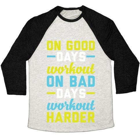 Virgin Teez  Baseball Tee Unisex Tri-Blend Baseball Tee / small / Oatmeal / Black ON GOOD DAYS WORKOUT UNISEX TRI-BLEND BASEBALL TEE