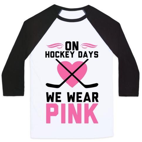 Virgin Teez  Baseball Tee Unisex Classic Baseball Tee / x-small / White/Black ON HOCKEY DAYS WE WEAR PINK UNISEX CLASSIC BASEBALL TEE