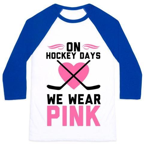 Virgin Teez  Baseball Tee Unisex Classic Baseball Tee / x-small / White/Blue ON HOCKEY DAYS WE WEAR PINK UNISEX CLASSIC BASEBALL TEE