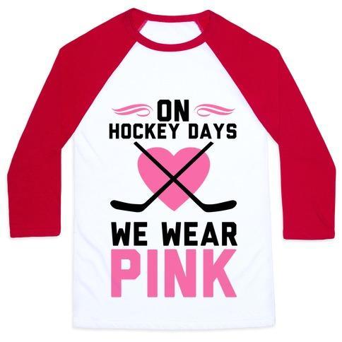 Virgin Teez  Baseball Tee Unisex Classic Baseball Tee / x-small / White/Red ON HOCKEY DAYS WE WEAR PINK UNISEX CLASSIC BASEBALL TEE