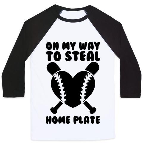 Virgin Teez  Baseball Tee Unisex Classic Baseball Tee / x-small / White/Black ON MY WAY TO STEAL HOME PLATE UNISEX CLASSIC BASEBALL TEE