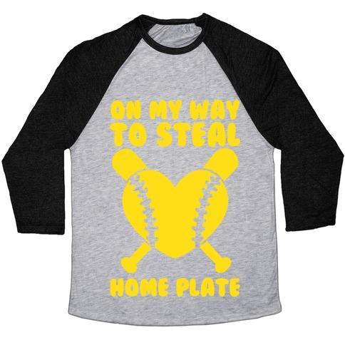 Virgin Teez  Baseball Tee Unisex Tri-Blend Baseball Tee / small / Athletic Gray / Black ON MY WAY TO STEAL HOME PLATE UNISEX TRI-BLEND BASEBALL TEE