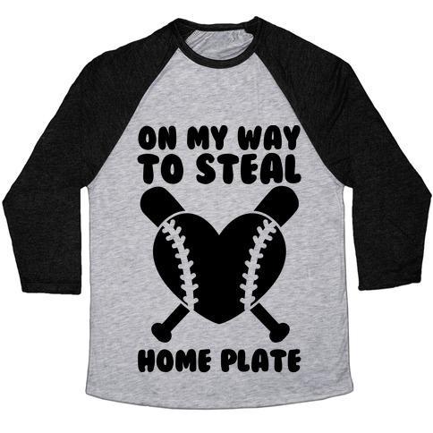 Virgin Teez  Baseball Tee Unisex Tri-Blend Baseball Tee / small / Athletic Gray / Black ON MY WAY TO STEAL HOME PLATE UNISEX TRI-BLEND BASEBALL TEE