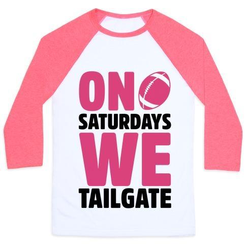Virgin Teez  Baseball Tee Unisex Classic Baseball Tee / x-small / White/Neon Pink ON SATURDAYS WE TAILGATE UNISEX CLASSIC BASEBALL TEE