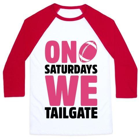 Virgin Teez  Baseball Tee Unisex Classic Baseball Tee / x-small / White/Red ON SATURDAYS WE TAILGATE UNISEX CLASSIC BASEBALL TEE