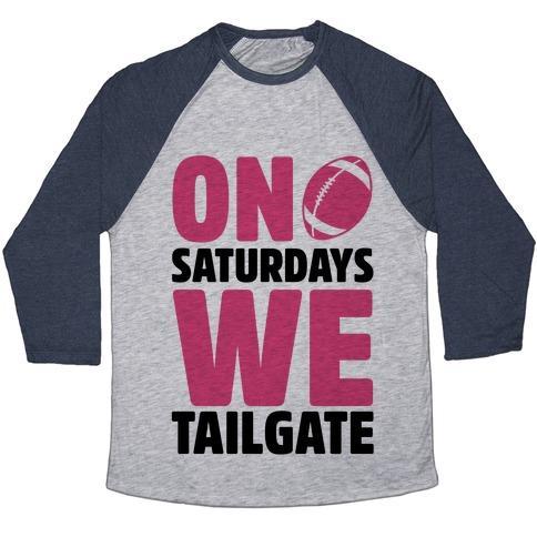 Virgin Teez  Baseball Tee Unisex Tri-Blend Baseball Tee / small / Athletic Gray / Navy ON SATURDAYS WE TAILGATE UNISEX TRI-BLEND BASEBALL TEE