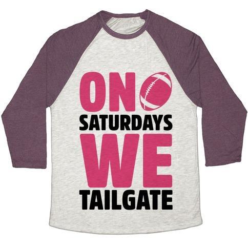 Virgin Teez  Baseball Tee Unisex Tri-Blend Baseball Tee / small / Oatmeal / Maroon ON SATURDAYS WE TAILGATE UNISEX TRI-BLEND BASEBALL TEE