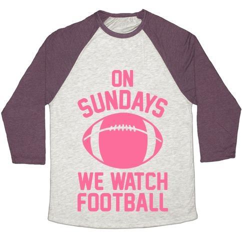 Virgin Teez  Baseball Tee Unisex Tri-Blend Baseball Tee / small / Oatmeal / Maroon ON SUNDAYS WE WATCH FOOTBALL UNISEX TRI-BLEND BASEBALL TEE