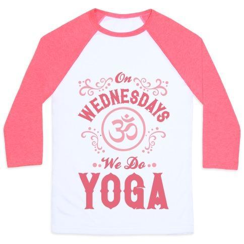 Virgin Teez  Baseball Tee Unisex Classic Baseball Tee / x-small / White/Neon Pink ON WEDNESDAY WE DO YOGA UNISEX CLASSIC BASEBALL TEE