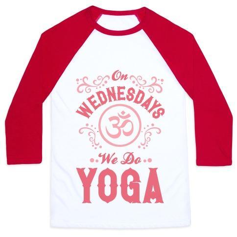 Virgin Teez  Baseball Tee Unisex Classic Baseball Tee / x-small / White/Red ON WEDNESDAY WE DO YOGA UNISEX CLASSIC BASEBALL TEE