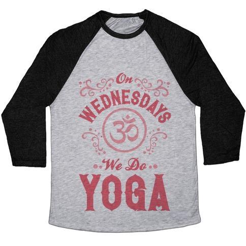 Virgin Teez  Baseball Tee Unisex Tri-Blend Baseball Tee / small / Athletic Gray / Black ON WEDNESDAY WE DO YOGA UNISEX TRI-BLEND BASEBALL TEE