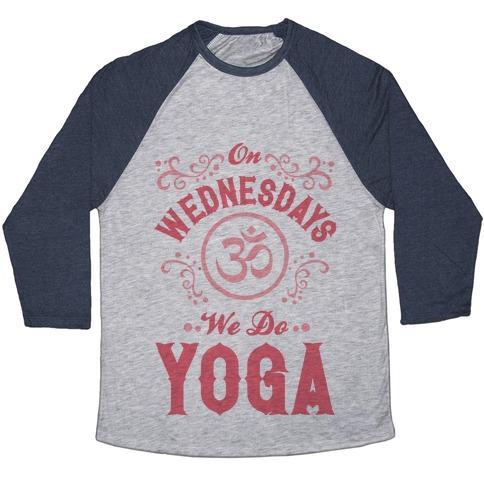 Virgin Teez  Baseball Tee Unisex Tri-Blend Baseball Tee / small / Athletic Gray / Navy ON WEDNESDAY WE DO YOGA UNISEX TRI-BLEND BASEBALL TEE