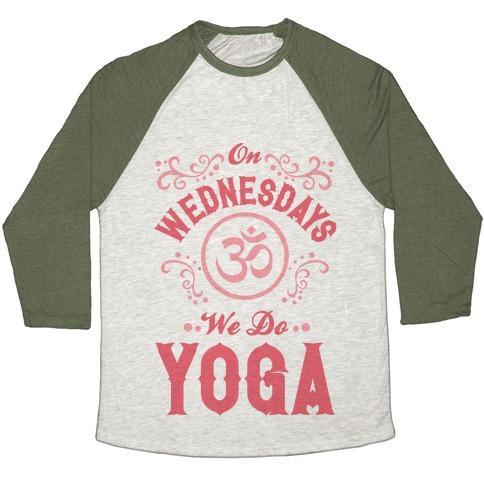 Virgin Teez  Baseball Tee Unisex Tri-Blend Baseball Tee / small / Oatmeal / Moss ON WEDNESDAY WE DO YOGA UNISEX TRI-BLEND BASEBALL TEE
