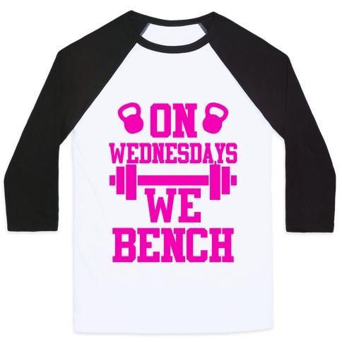 Virgin Teez  Baseball Tee Unisex Classic Baseball Tee / x-small / White/Black ON WEDNESDAYS WE BENCH UNISEX CLASSIC BASEBALL TEE
