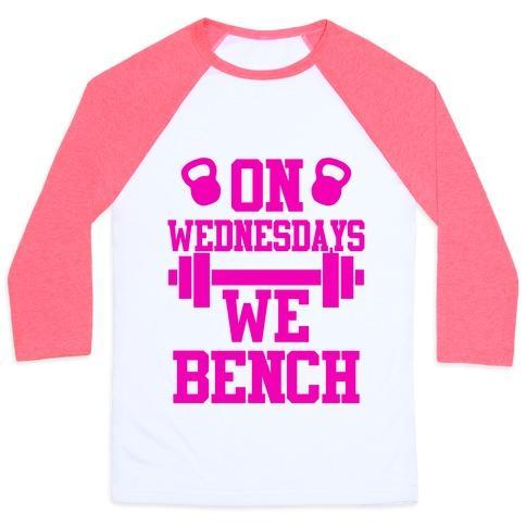Virgin Teez  Baseball Tee Unisex Classic Baseball Tee / x-small / White/Neon Pink ON WEDNESDAYS WE BENCH UNISEX CLASSIC BASEBALL TEE