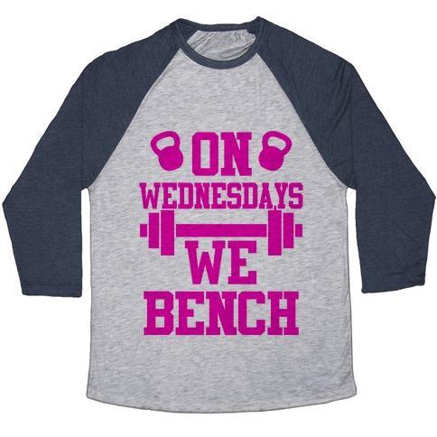 Virgin Teez  Baseball Tee Unisex Tri-Blend Baseball Tee / small / Athletic Gray / Navy ON WEDNESDAYS WE BENCH UNISEX TRI-BLEND BASEBALL TEE