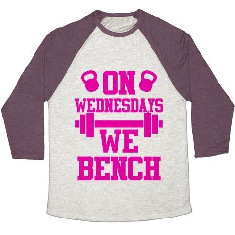Virgin Teez  Baseball Tee Unisex Tri-Blend Baseball Tee / small / Oatmeal / Maroon ON WEDNESDAYS WE BENCH UNISEX TRI-BLEND BASEBALL TEE
