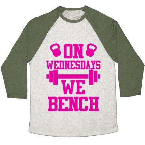 Virgin Teez  Baseball Tee Unisex Tri-Blend Baseball Tee / small / Oatmeal / Moss ON WEDNESDAYS WE BENCH UNISEX TRI-BLEND BASEBALL TEE