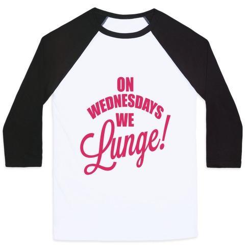 Virgin Teez  Baseball Tee Unisex Classic Baseball Tee / x-small / White/Black ON WEDNESDAYS WE LUNGE! UNISEX CLASSIC BASEBALL TEE