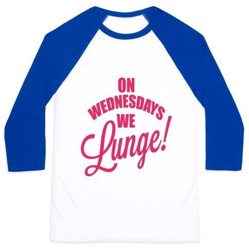 Virgin Teez  Baseball Tee Unisex Classic Baseball Tee / x-small / White/Blue ON WEDNESDAYS WE LUNGE! UNISEX CLASSIC BASEBALL TEE