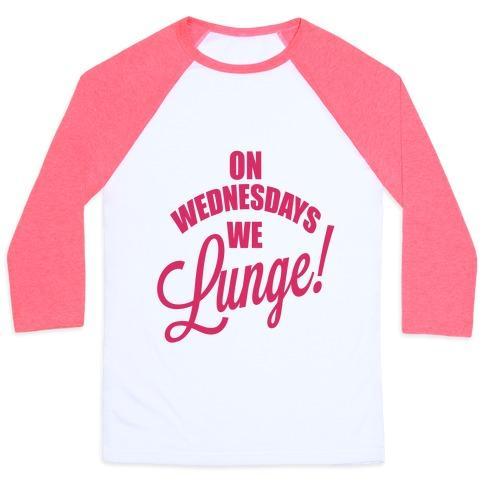 Virgin Teez  Baseball Tee Unisex Classic Baseball Tee / x-small / White/Neon Pink ON WEDNESDAYS WE LUNGE! UNISEX CLASSIC BASEBALL TEE