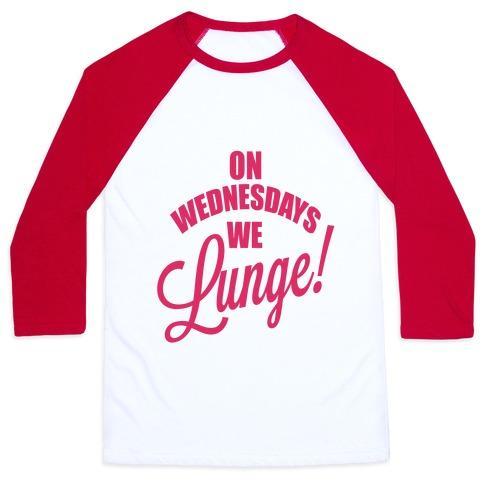 Virgin Teez  Baseball Tee Unisex Classic Baseball Tee / x-small / White/Red ON WEDNESDAYS WE LUNGE! UNISEX CLASSIC BASEBALL TEE