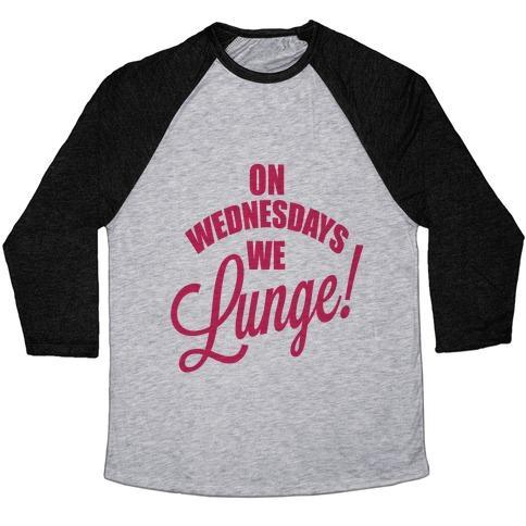 Virgin Teez  Baseball Tee Unisex Tri-Blend Baseball Tee / small / Athletic Gray / Black ON WEDNESDAYS WE LUNGE! UNISEX TRI-BLEND BASEBALL TEE