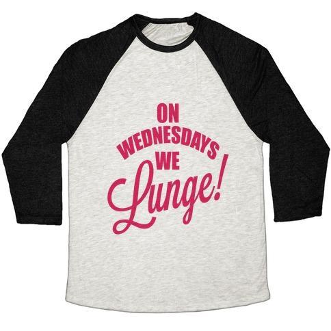 Virgin Teez  Baseball Tee Unisex Tri-Blend Baseball Tee / small / Oatmeal / Black ON WEDNESDAYS WE LUNGE! UNISEX TRI-BLEND BASEBALL TEE
