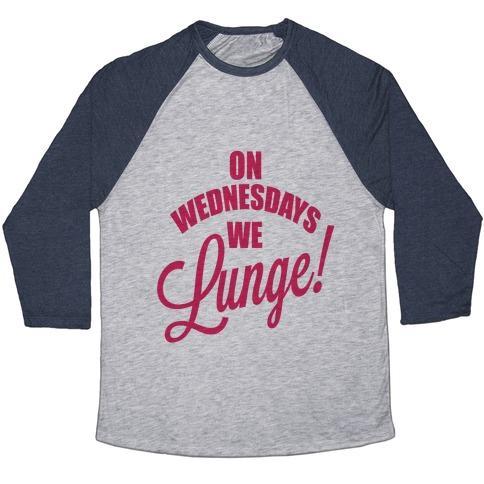 Virgin Teez  Baseball Tee Unisex Tri-Blend Baseball Tee / small / Athletic Gray / Navy ON WEDNESDAYS WE LUNGE! UNISEX TRI-BLEND BASEBALL TEE