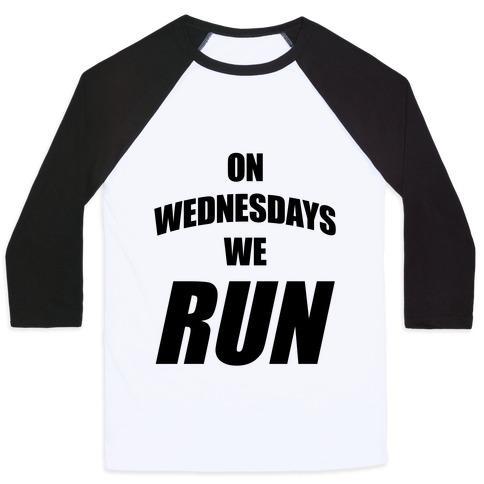 Virgin Teez  Baseball Tee Unisex Classic Baseball Tee / x-small / White/Black ON WEDNESDAYS WE RUN UNISEX CLASSIC BASEBALL TEE