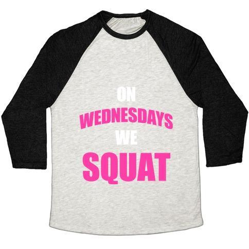 Virgin Teez  Baseball Tee Unisex Tri-Blend Baseball Tee / small / Oatmeal / Black ON WEDNESDAYS WE SQUAT UNISEX TRI-BLEND BASEBALL TEE