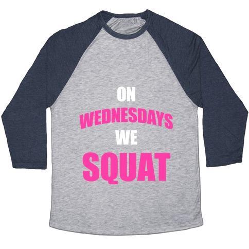 Virgin Teez  Baseball Tee Unisex Tri-Blend Baseball Tee / small / Athletic Gray / Navy ON WEDNESDAYS WE SQUAT UNISEX TRI-BLEND BASEBALL TEE